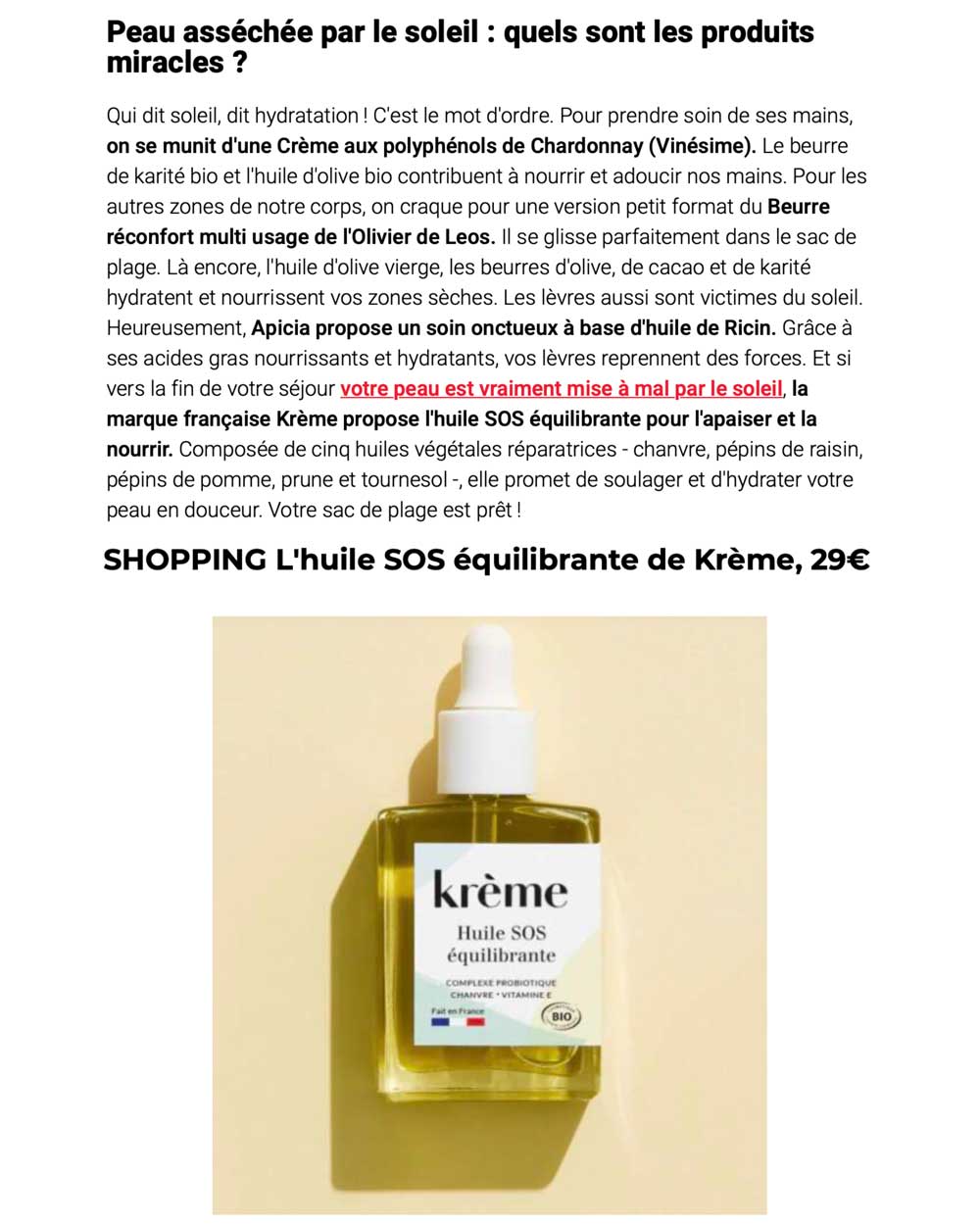 Meilleur soin après soleil peau abimée par le soleil huile visage - Sélection Voici 2022