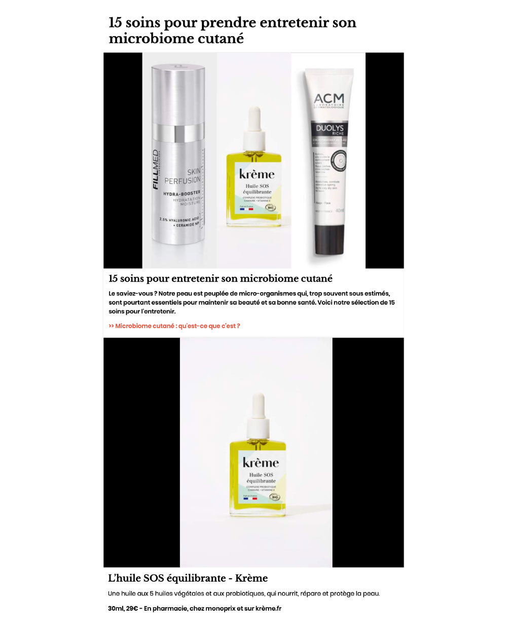 Huile visage microbiome probiotiques - article Femme actuelle