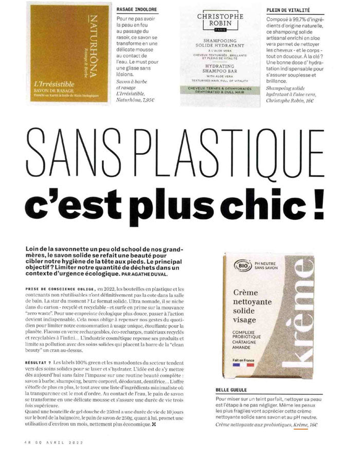 GQ nettoyant visage zéro déchet sans plastique