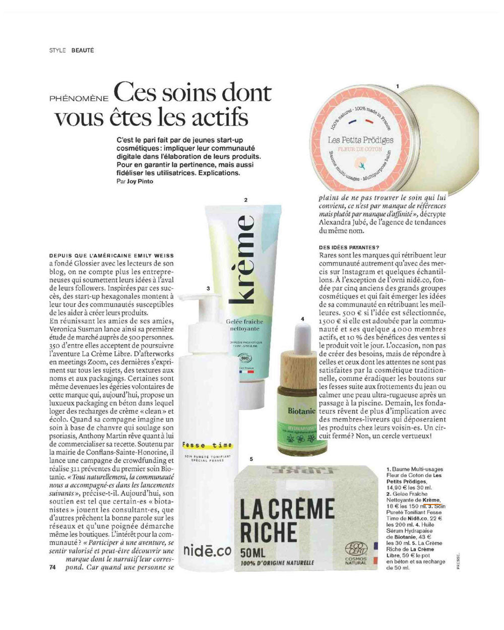 Krème dans Marie Claire février 2021